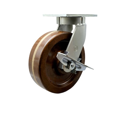 Service Caster 10'' Extra Heavy Duty High Temp Phenolic Wheel Swivel Caster with Brake CRAN-SCC-KP92S1030-PHRHT-SLB